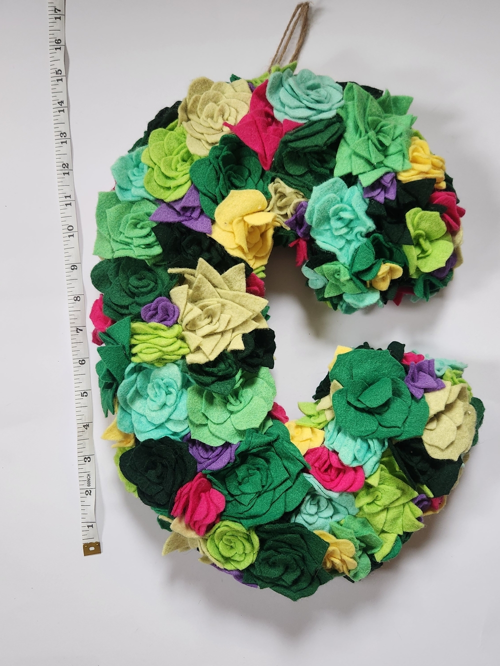 Handmade C Monogram Wreath Felt Succulent Flowers Colorful